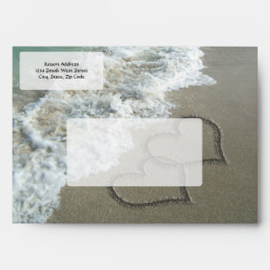 Two Sand Hearts on the Beach, Romantic Ocean Envelope