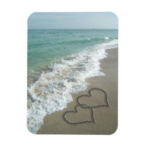 Two Sand Hearts on the Beach Romantic Ocean Magnet