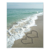 Two Sand Hearts on the Beach, Romantic Ocean