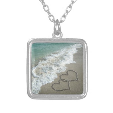 Two Sand Hearts On The Beach Silver Plated Necklace