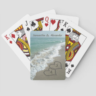 Two Sand Hearts on the Beach Wedding Poker Cards