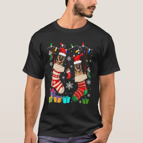 Two Santa German Shepherds In Christmas Socks Own T-Shirt