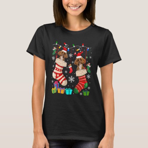 Two Santa Poodle Dogs In Christmas Socks Dog  Owne T-Shirt