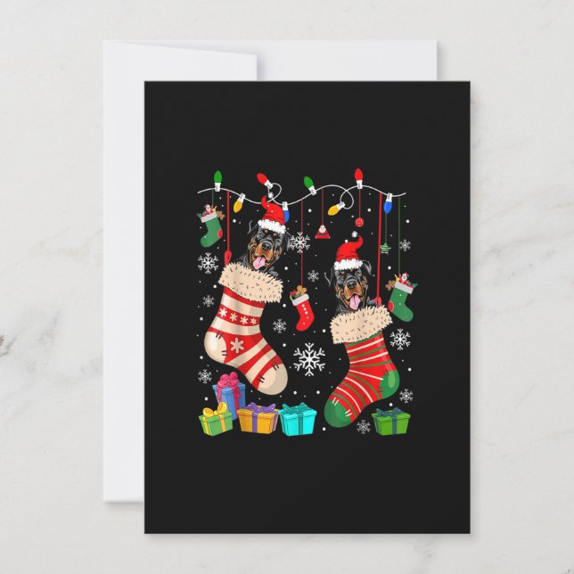Two Santa Rottweiler Dogs In Christmas Socks Dog L Invitation (Front)