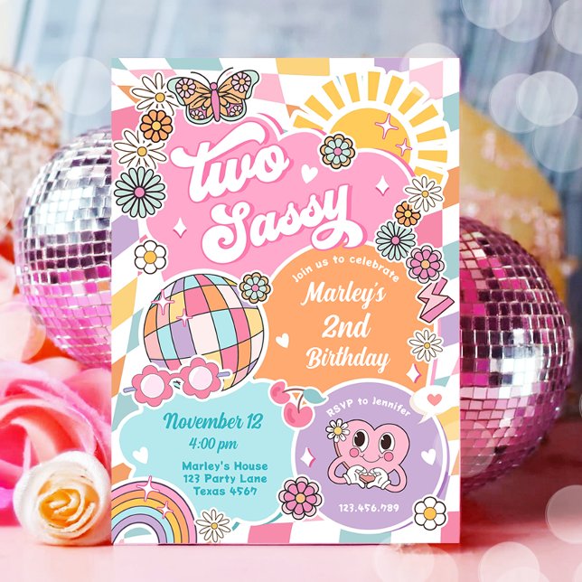 Two Sassy Groovy Retro Preppy Varsity Birthday Invitation (Creator Uploaded)