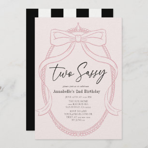Two Sassy Pink Tiara & Bow Girl 2nd Birthday Invitation