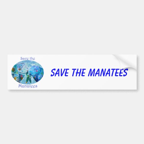 Two Save Manatees in Oval Design Ocean Blues Bumper Sticker