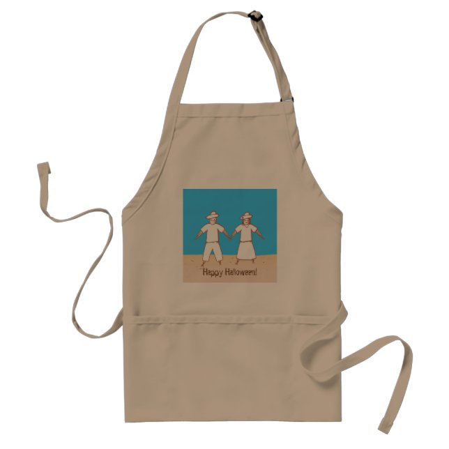 Two Scarecrows Holding Hands Halloween Aprons (Front)