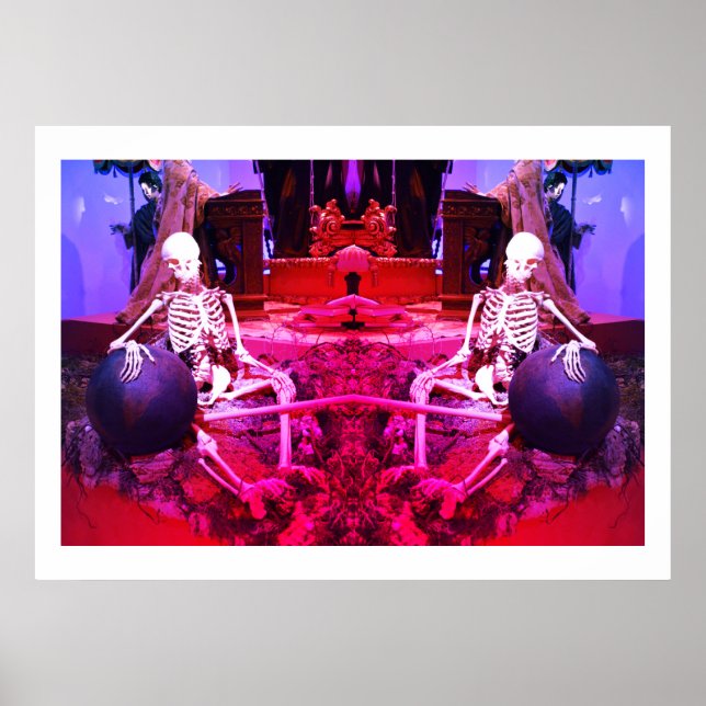 Two scary spooky skeletons art poster (Front)