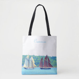 two schooners sailing tote bag