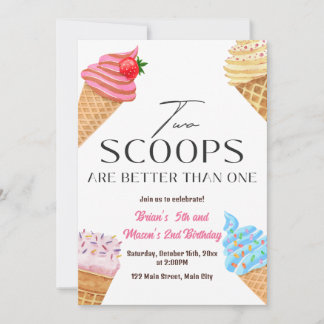 Two Scoops Are Better Than One Birthday Party Invitation
