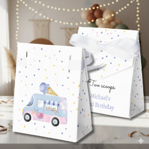 Two scoops ice cream truck second birthday favor boxes