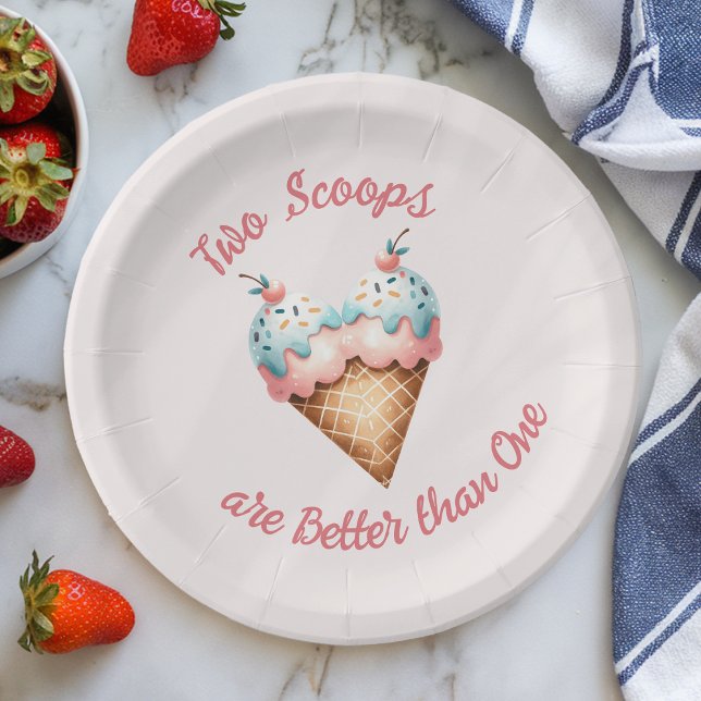 Two Scoops Ice Cream Twins Baby Shower Paper Plates (Creator Uploaded)