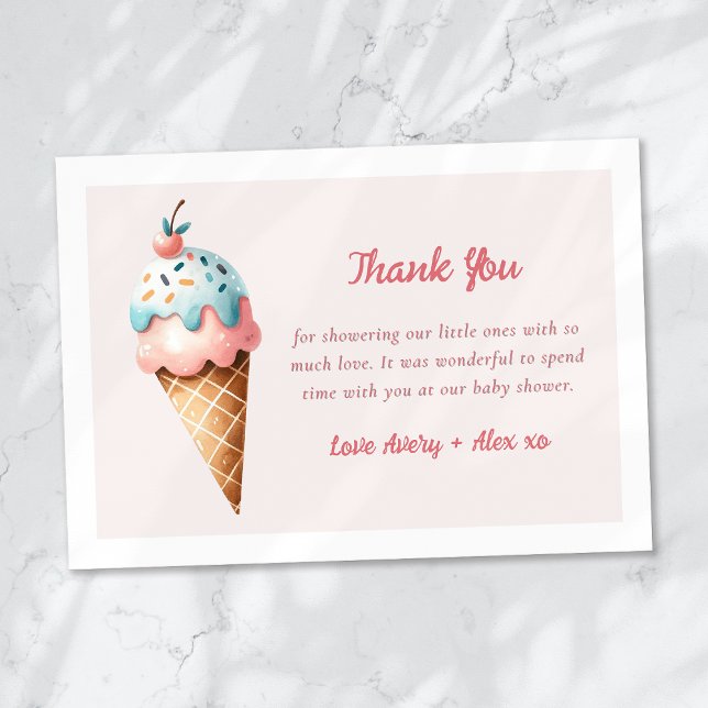 Two Scoops Ice Cream Twins Baby Shower Thank You Card (Creator Uploaded)
