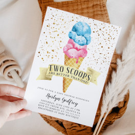 Two Scoops Twin Boy and Girl Baby Shower Invitation