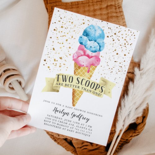 Two Scoops Twin Boy and Girl Baby Shower Invitation