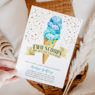 Two Scoops Twin Boys Ice Cream Baby Shower Invitation