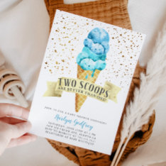 Two Scoops Twin Boys Ice Cream Baby Shower Invitation at Zazzle