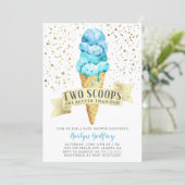 Two Scoops Twin Boys Ice Cream Baby Shower Invitation (Standing Front)