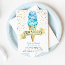 Two Scoops Twin Boys Ice Cream Birthday Party Invitation