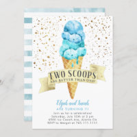 Two Scoops Twin Boys Ice Cream Birthday Party Invitation