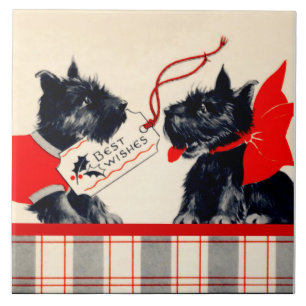 Two Scottie Dogs, Black Scottish Terrier Ornament Ceramic Tile