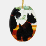 Two Scottie Dogs Waiting For Santa Claus Ceramic Ornament at Zazzle