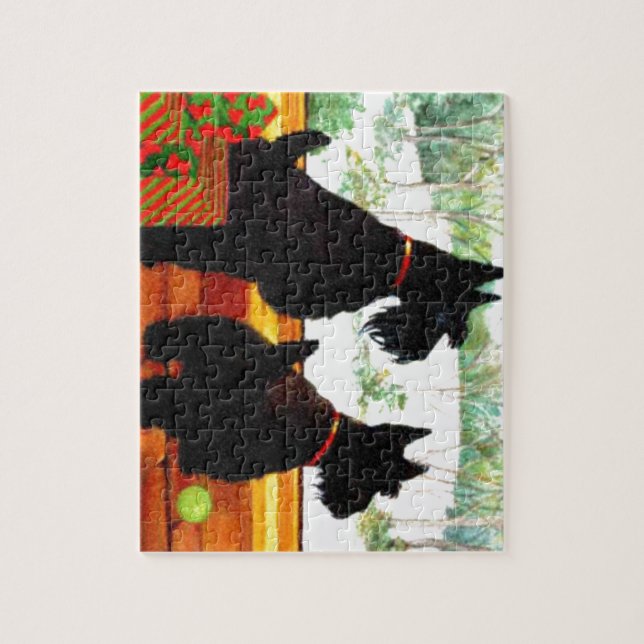 Two Scottie Dogs Waiting for Santa Claus Jigsaw Puzzle (Vertical)