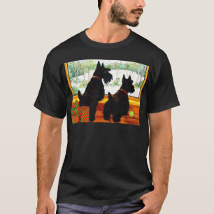 Two Scottie Dogs Waiting for Santa Claus T-Shirt