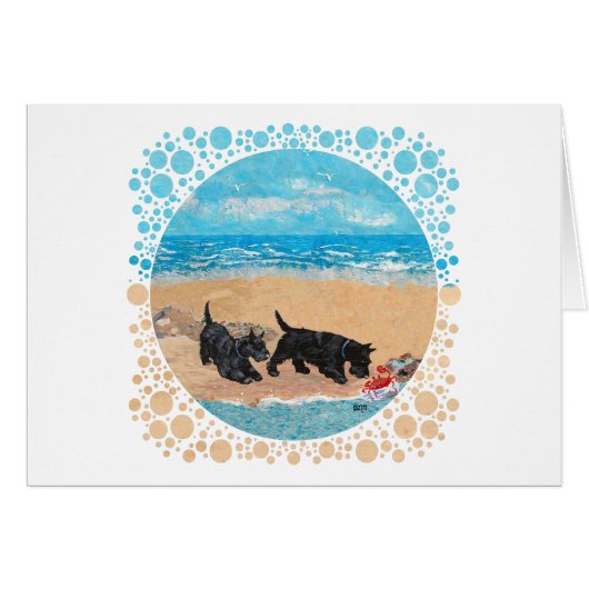 Two Scotties at the Beach Cards (Front Horizontal)