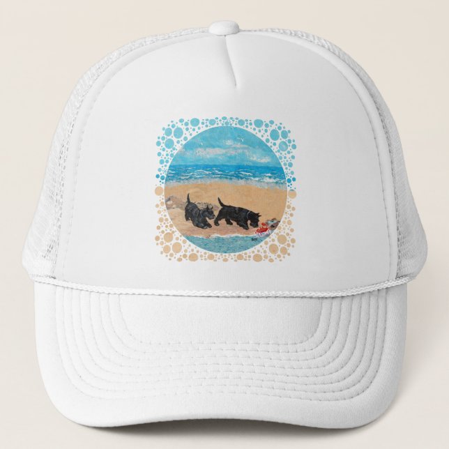 Two Scotties at the Beach Trucker Hat (Front)