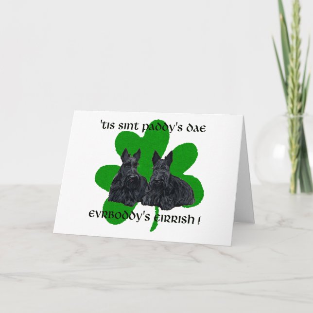 Two Scotties on St. Paddy's Day Card (Front)