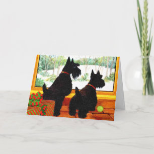 Two Scotty Dogs at Christmas Holiday Card