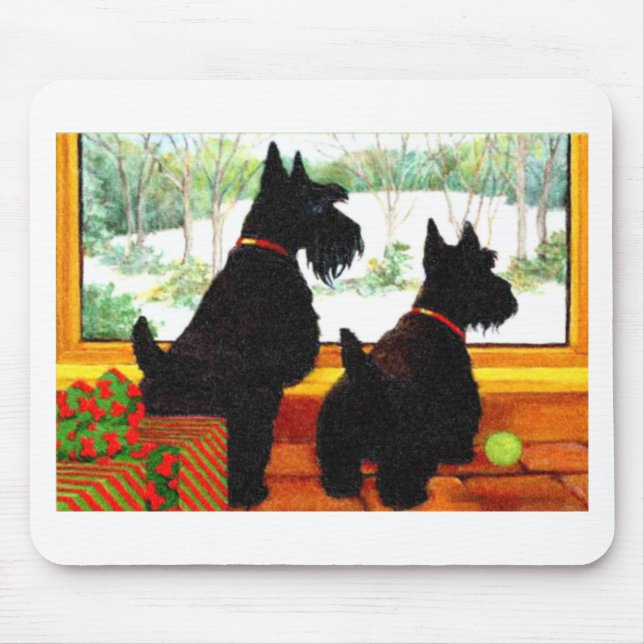 Two Scotty Dogs at Christmas Mouse Pad (Front)
