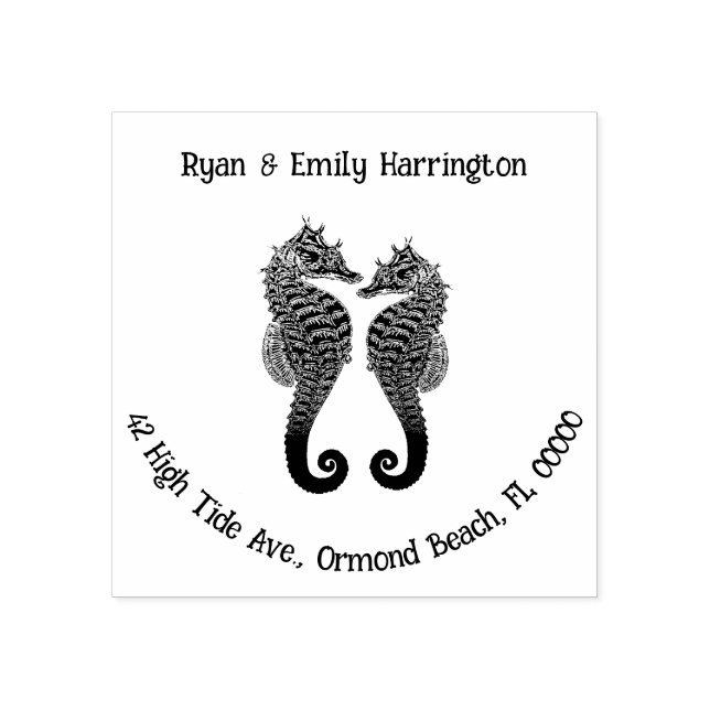 Two Sea Horses Couples Address Rubber Stamp (Imprint)