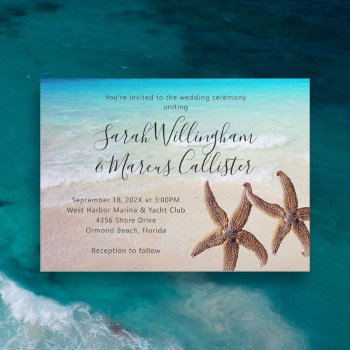 Two Sea Stars Tropical Seas Coastal Wedding  Invitation by sandpiperWedding at Zazzle