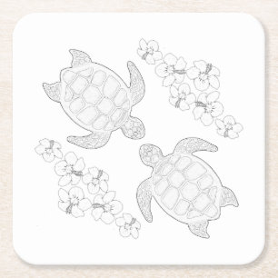 Two Sea Turtles Adult Coloring Paper Coaster