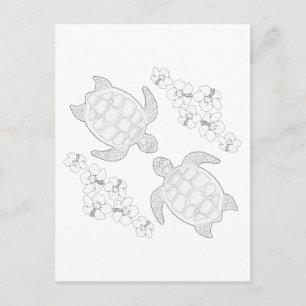 Two Sea Turtles Adult Coloring Postcard