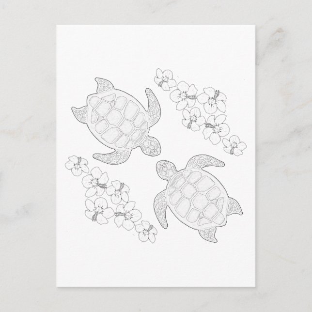 Two Sea Turtles Adult Coloring Postcard (Front)