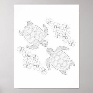 Two Sea Turtles Adult Coloring Poster