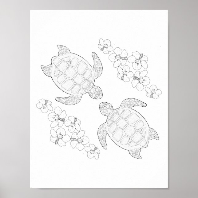 Two Sea Turtles Adult Coloring Poster (Front)