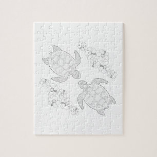 Two Sea Turtles Adult Coloring Puzzle