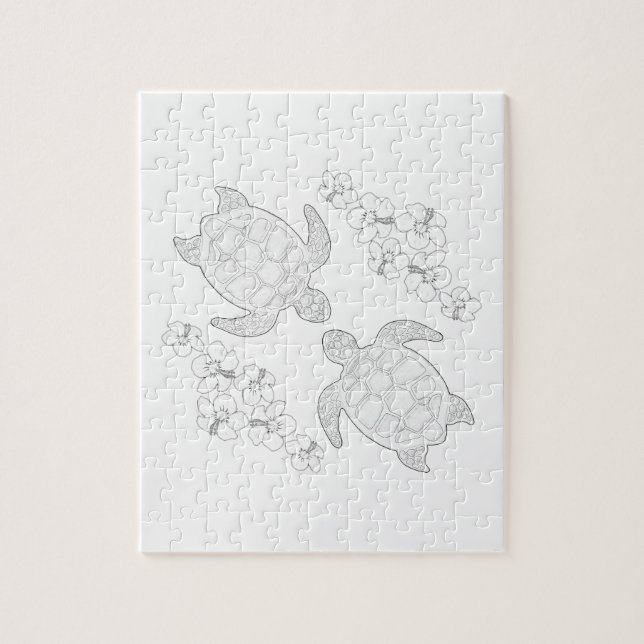 Two Sea Turtles Adult Coloring Puzzle (Vertical)