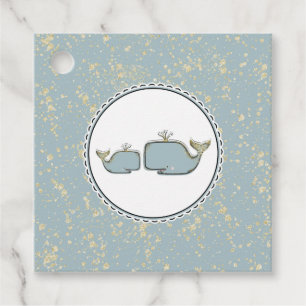 Two Sea Whales Blue & Gold Boutique Baby Shower Favor Tags