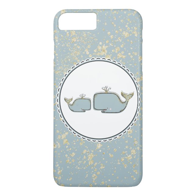 Two Sea Whales Blue & Gold Boutique Case-Mate iPhone Case (Back)