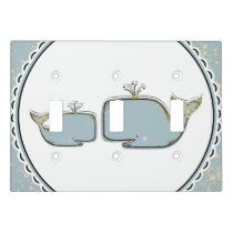 Two Sea Whales Blue & Gold Boutique Nursery Light Switch Cover