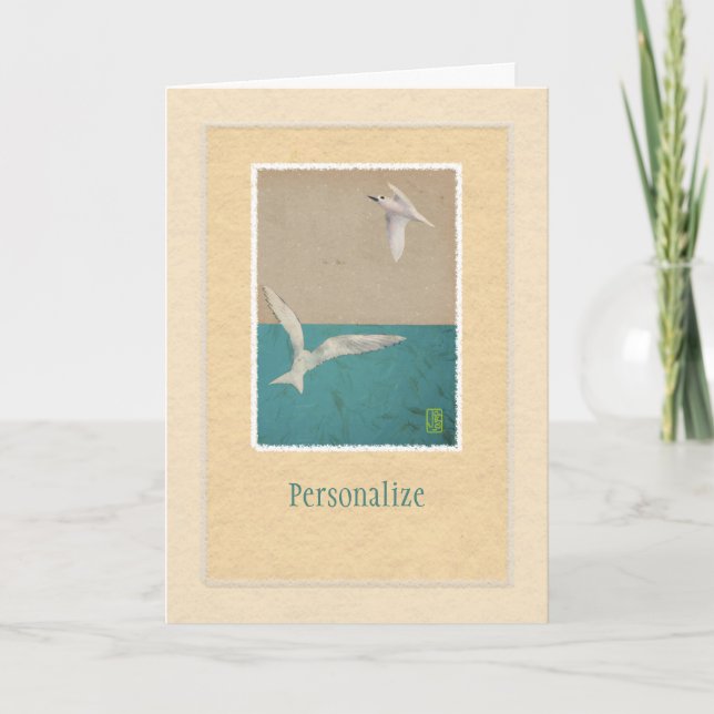 Two Seagulls Paper Art Personalize Greeting Card (Front)