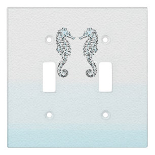 Two Seahorses Elegant Beach Tropical Light Switch Cover