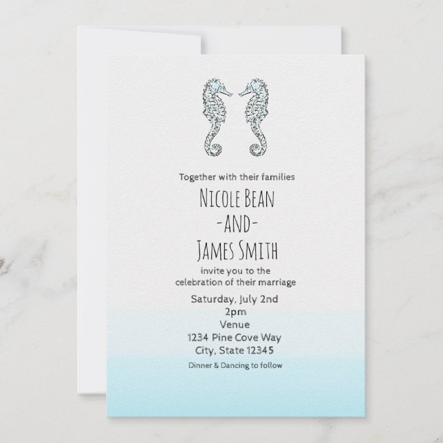 Two Seahorses Elegant Beach Wedding Invitation (Front)