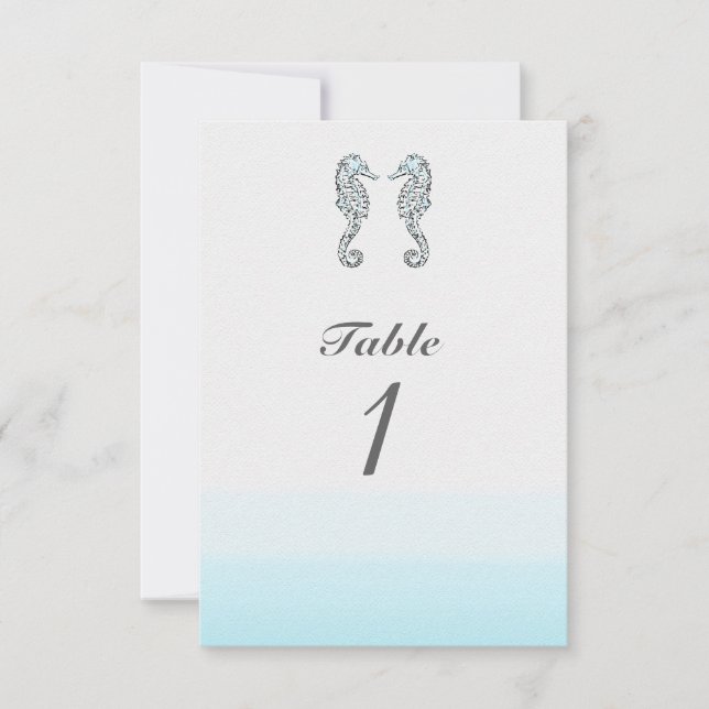 Two Seahorses Elegant Beach Wedding Table Number (Front)